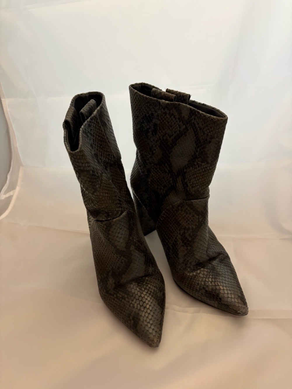 Anthropologie Black Snake-Print Pointed Toe Ankle Boots